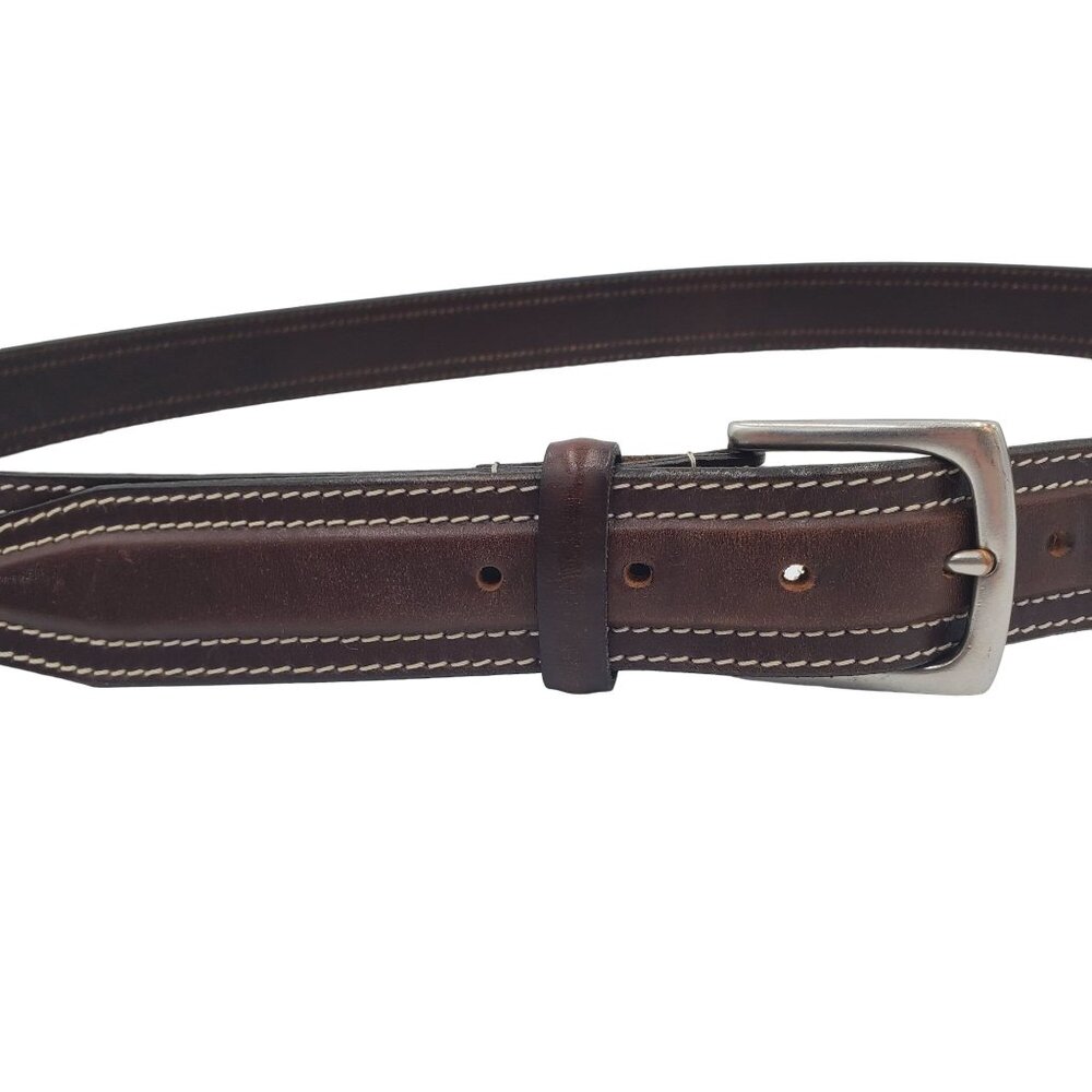 Eddie Bauer Men's Size 48 Brown Leather Stitched Belt England Designer - Picture 7 of 12
